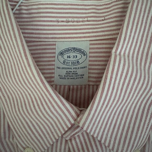 Brooks Brothers Shirt Men's Button Down Slim Fit White Pink Striped Size 16-3 - Picture 3 of 5